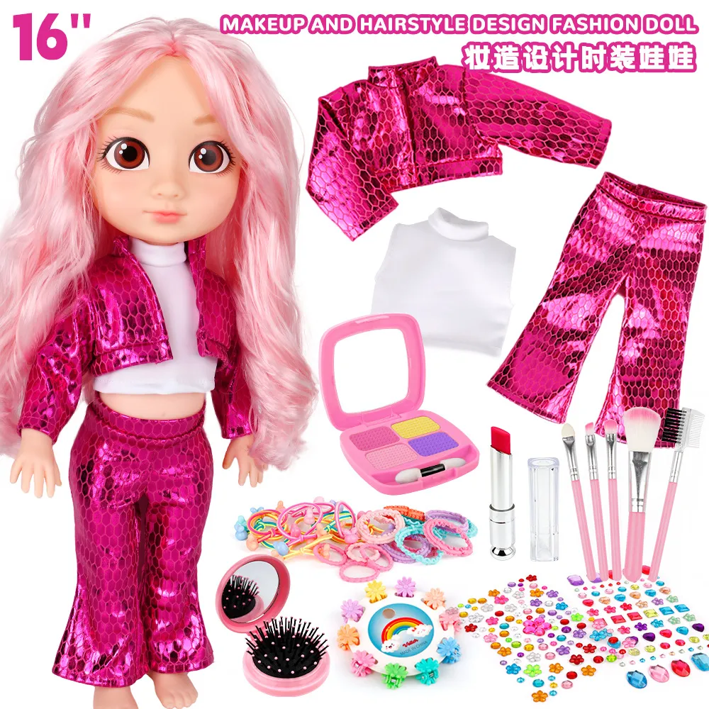 Hot‑pink Fish‑scale Outfit‑16" Fashion Doll